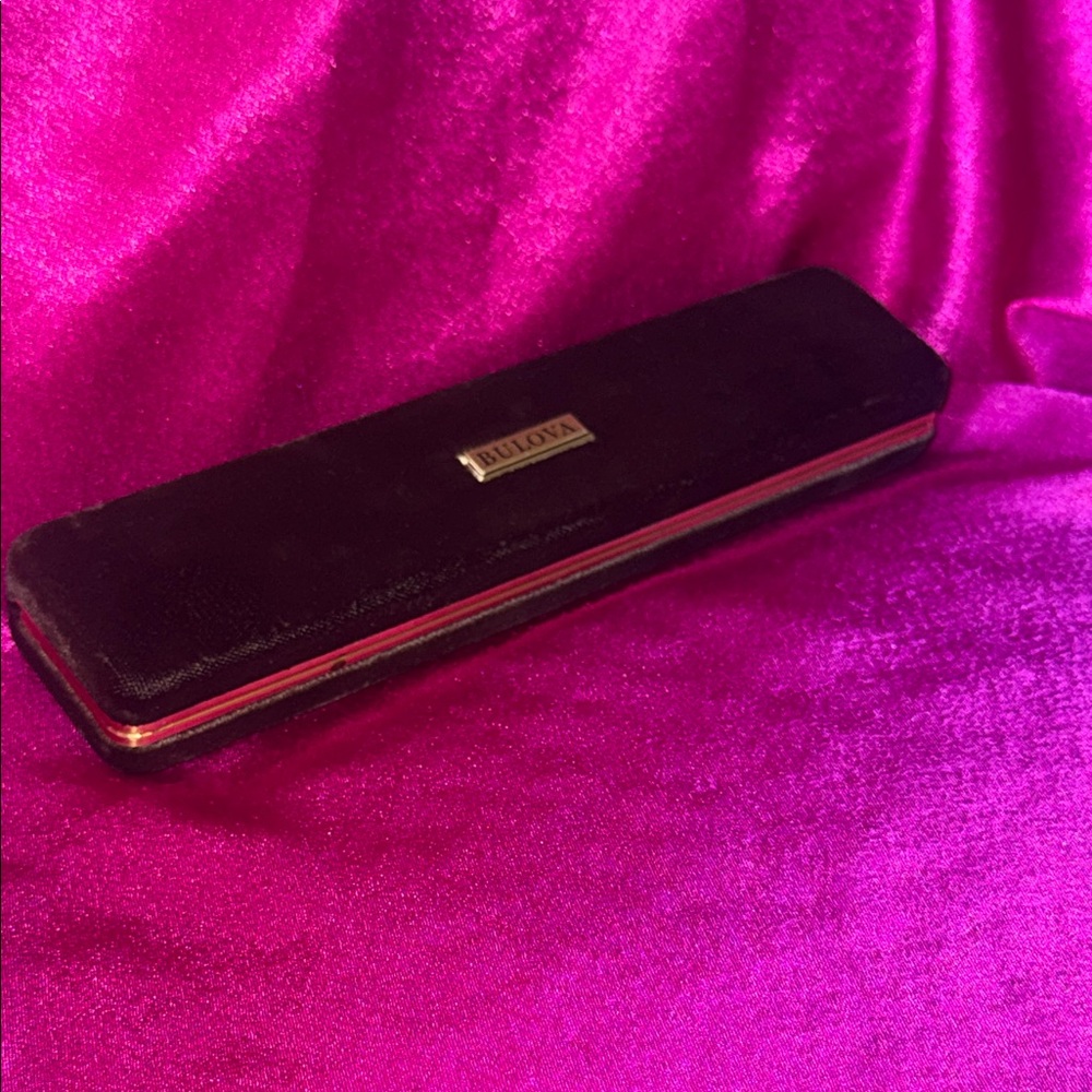 Bulova dark brown velvet and orange jewelry Case